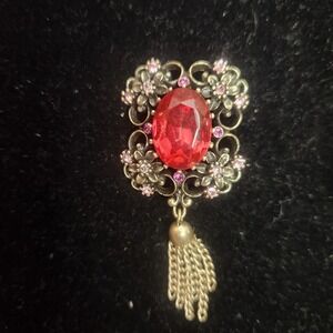 Vintage Hobe Red Cabochon Brooch